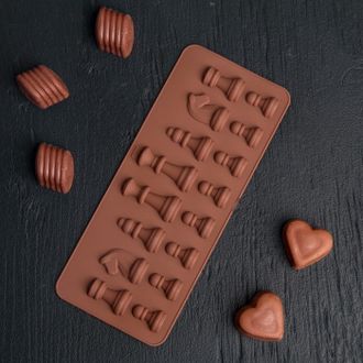 Форма для льда и шоколада «Шахматы», 16 ячеек, 20,6×8,8 см, цвет шоколадный