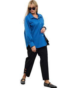Стильная женская рубашка свободного силуэта из хлопка Арт. 2196 (цвет синий) Размеры 52-66