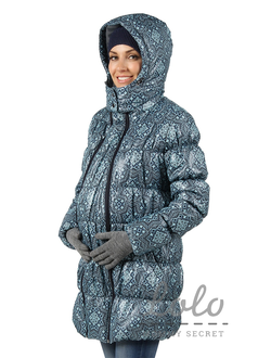 Куртка зимняя для беременных и слингоношения (слингокуртка) 3 в 1, тёмно-синяя с тиффани