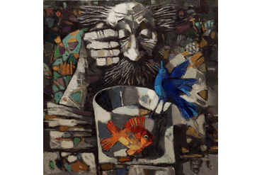 Голдрыба, блюптица, в руке синица
холст/масло 45см x 45см 2016 г. (продана)