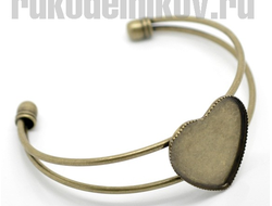 браслет металлический "Сердце", цвет-античная бронза