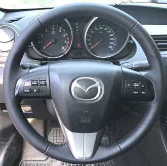 Кожаная накладка на руль Mazda 3-II (BL) (2009-2013), Mazda CX-7 (2009-2012), Mazda 5 II (CW) (2010-2015), черная