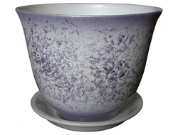 Белый с фиолетовым керамический цветочный горшок диаметр 13 см с абстрактным рисунком