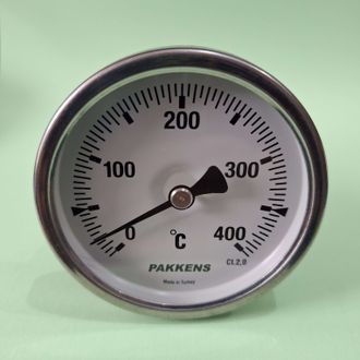 Термометр биметаллический  PAKKENS с погружной гильзой 100 мм, диапазон измеряемых температур от 0 до +400°С, d-63мм Артикул: ST-513