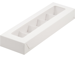 Коробка на 5 конфет 23*7*3 см,  с пластиковой крышкой и с разделителями, Белая
