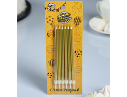 Свечи в торт &quot;С днём рождения&quot;, 6 шт, высокие 14 см, золотой металлик