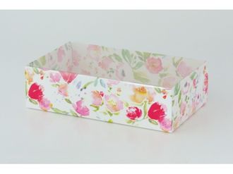 Коробка подарочная ВЫСОКАЯ 5П-В с Прозрачной крышкой (25*15* выс 7 см), Акварельные цветы