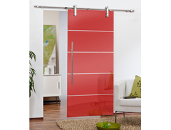 Стеклянная раздвижная дверь с красным стеклом (любой RAL), стоимость за м.кв.