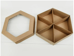 Коробка шестигранная Крафт с окном 19*23 см высота 3 см, 1 шт (6 ячеек)