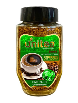 Кофе Unitea "Espresso Изумруд" растворимый, кристалл с добавлением молотого, 100 г, стекл./бан.
