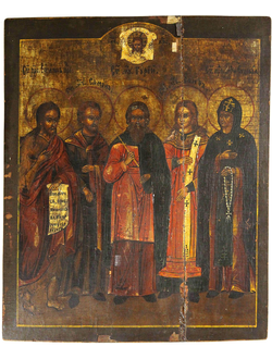 Икона  `Избранные святые: Св. Иоанн Предтеча, Св. мученики Самон, Гурий, Авив и Евдокия`