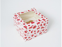 Коробка на 1 кекс (11,5*11,5*8 см), Красно-белый новогодний