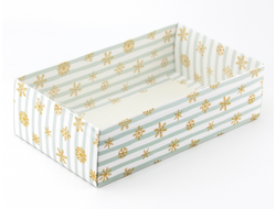 Коробка подарочная ВЫСОКАЯ 5П-В с Прозрачной крышкой (25*15* выс 7 см), Снежинки с голубой полоской