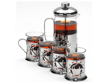 Кофейный набор из 5 предметов LR : чайник с прессом 600 мл + 4  кружки по 200 мл