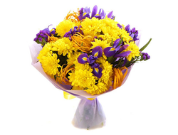 Букет Сокровища Солнца (Желтые Хризантемы и Ирис)