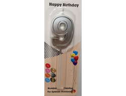 Свеча в торт на шпажке «Цифра с ОБОДКОМ», СЕРЕБРО, цифра 9