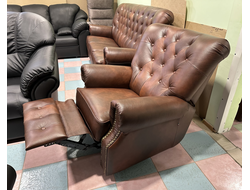 Новый Итальянский гарнитур: диван-кровать + кресло реклайнер. Стиль Chester. Натуральная винтажная кожа premium класса. Италия.