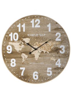 Часы настенные в корпусе из МДФ с принтом карты мира.