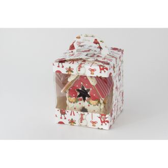 Коробка для пряничного домика с окном (17*17*19 см), Дедушка мороз
