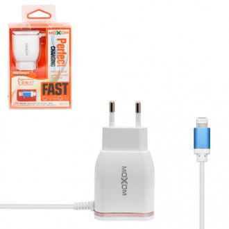Сетевое зарядное устройство для iPhone Lightning, выход USB 1,5A Moxom KH-11 (гарантия 14 дней)
