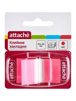 Клейкие закладки Attache пластиковые розовые 25 листов 25х45 мм в диспенсере