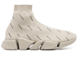 Кроссовки-носки Balenciaga Speed 2.0 с логотипами бежевые