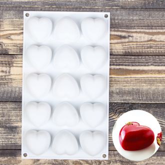 Форма для муссовых десертов и выпечки 29,8×17,3 см «Сердца», 15 ячеек (5×5×3 см), цвет белый