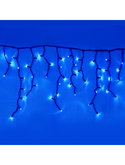 Гирлянда "Бахрома" 100 светодиодов, 2х0.5 м, 26 нитей, черный провод, уличная, синий
