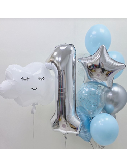 Набор шаров с гелием "Облака" с цифрой на один годик