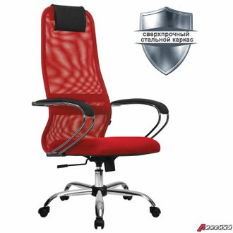 Кресло офисное МЕТТА «SU-B-8» хром, ткань-сетка, сиденье мягкое, красное. 532430