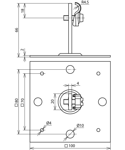 202060 Держатель проводника на плоской кровле площадка 100х100 мм с зажимом DEHNQUICK St/tZn