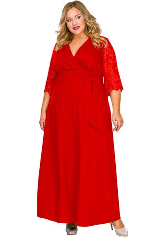 Нарядное длинное платье платье БОЛЬШОГО размера арт. 238108 (Цвет красный) Размеры 50-76