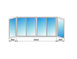Остекление балкона в шириной 3 метра, П- образный, алюминиевыми окнами