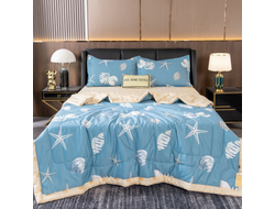 Комплект постельного белья  Евро сатин с одеялом покрывалом рисунок Морские звезды OB088