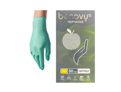 Перчатки нитриловые зеленые Benovy, 50 пар