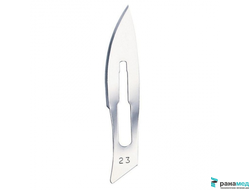 Лезвие для скальпеля канцелярского, макетного ножа, не стерильное №23, Хуаюин Медикал Инструментс Ко., Лтд, Китай остроконечный, брюшистый, нержавеющая сталь, 100 шт.в уп.