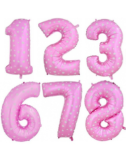 Цифра фольгированная с гелием Розовая с сердечками 102см