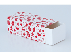 Коробка для макаронс СРЕДНЯЯ, 15*6*5 см, Красно-белый новогодний