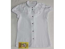 Бл-1900 Блуза для девочки на кнопках с кружевом 122-158 (белый)