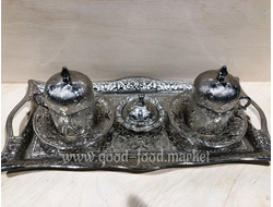 Набор для сервировки кофе в восточном стиле на 2 персоны,  декор "Танцующий человек, серебро", Турция