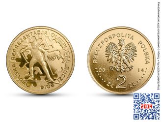 Монета 2 злотых с символикой Sochi-2014 (Польша)