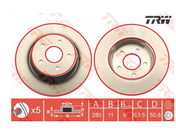 Тормозной диск задний TRW для Форд Куга 2 (с механическим ручником)