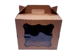 Коробка для торта с фигурным окном с РУЧКОЙ, 24*24*20 см, КРАФТ