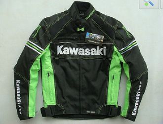 Куртка мотоциклетная Kawasaki Monster с защитой плеч и локтей + съемная подкладка (размер L) цвет черный/зеленый