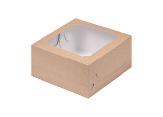 Коробка для бенто - торта с окном 160*160*80 мм, Крафт