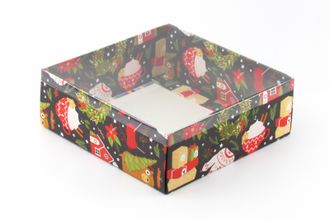 Коробка подарочная с ПРОЗРАЧНОЙ КРЫШКОЙ, 20*20* высота 7 см, Рождество