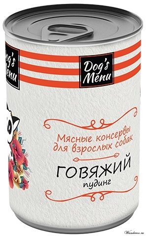 Dogs menu Консервы для собак говяжий пудинг  750 гр