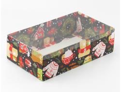 Коробка подарочная ВЫСОКАЯ 5П-В с Прозрачной крышкой (25*15* выс 7 см), Рождество