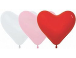 Сердце (16&#039;&#039;/41 см) Ассорти Белый (005)/Розовый (009)/Красный (015), пастель, 50 шт.