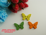 пуговицы - однотонные бабочки, дерево, размер 1,8х2,4см, смесь цветов, 2,1р/шт